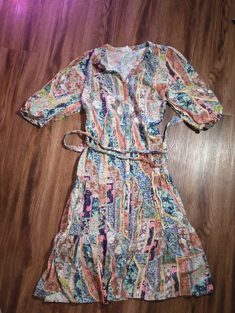 Bohemian Anniewear Multi-Color Patchwork Tiered Midi Dress Size XL